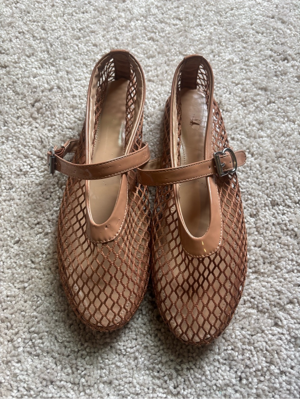 Women's Mesh Mary Jane Flats in Brown